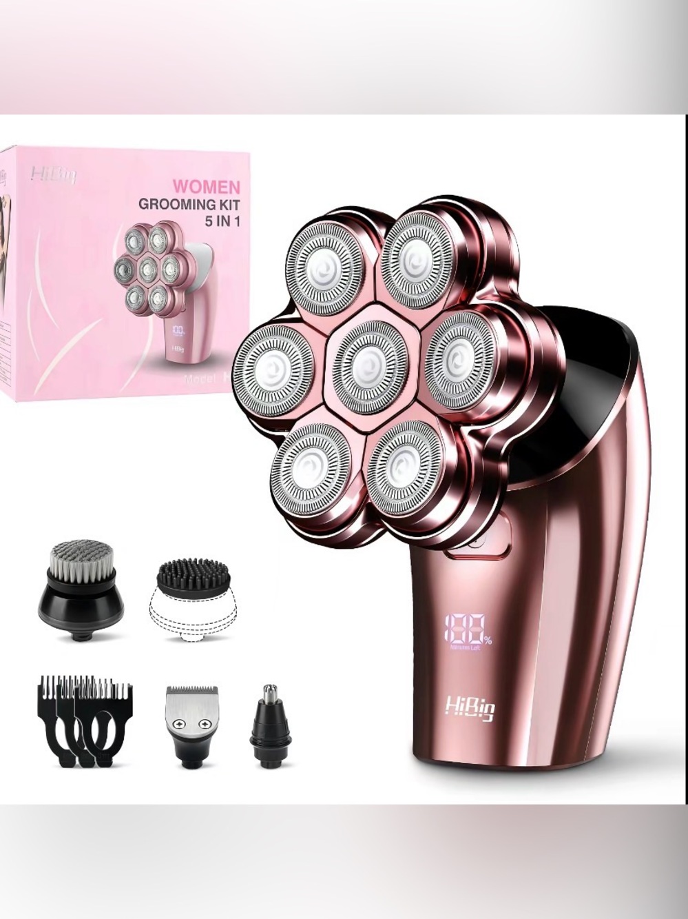 Womens Electric Razor, HIBIG 5-in-1 Rechargeable Waterproof Body Shaver for Leg